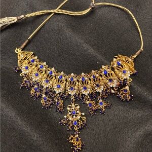 Elegant Gold and Blue Indian Necklace